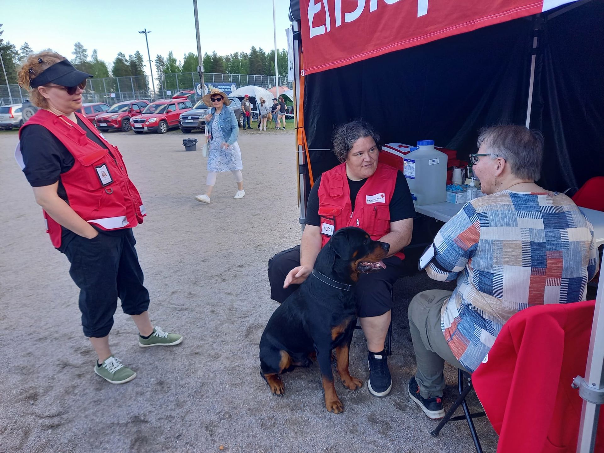 Uusien ensiapupäivystäjien ensimmäinen päivystys Ruoveden koiranäyttelyssä meni helteisestä säässä hienosti. 